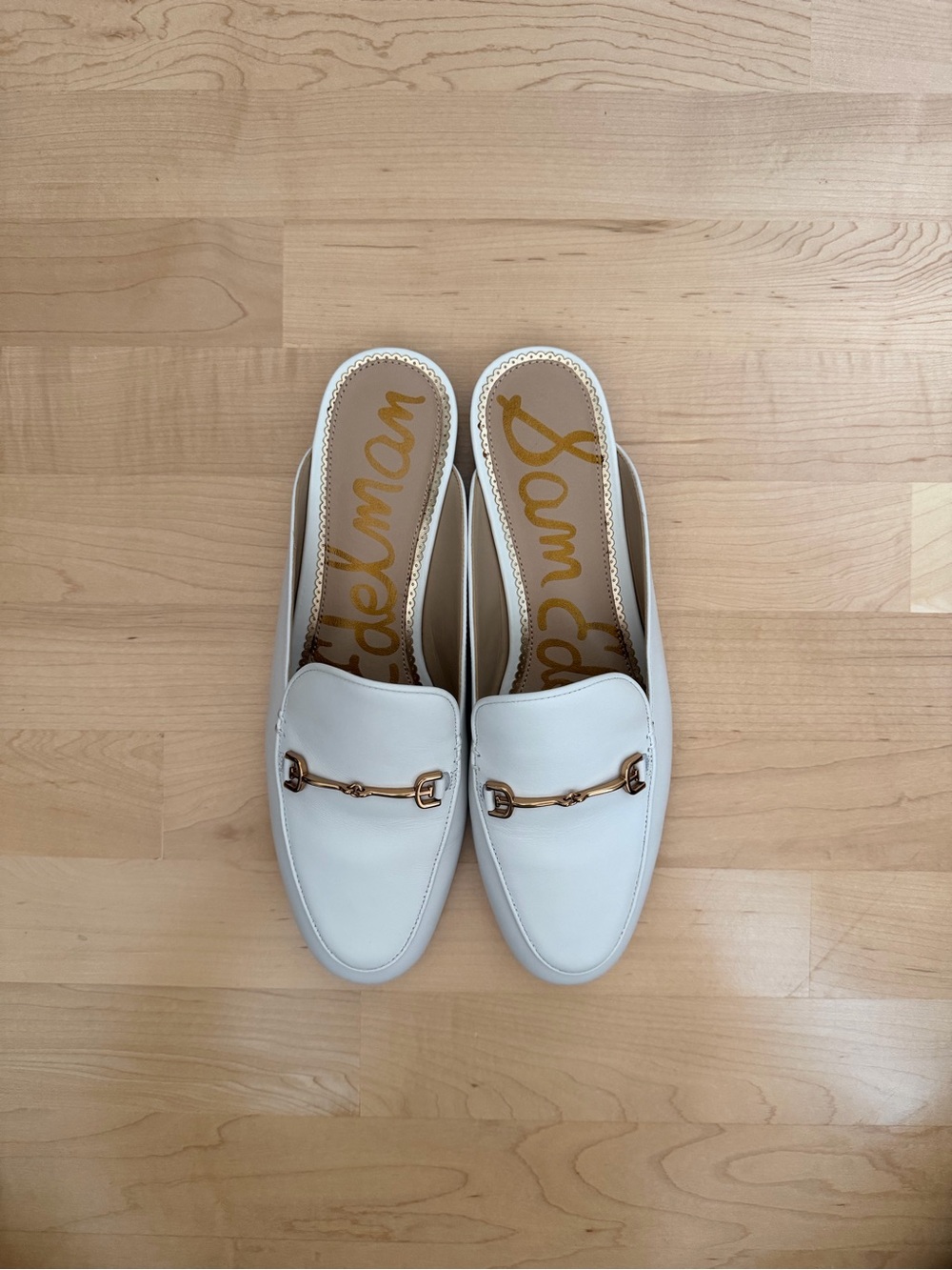 Sam Edelman White Leather Backless Mule with Gold Horsebit
